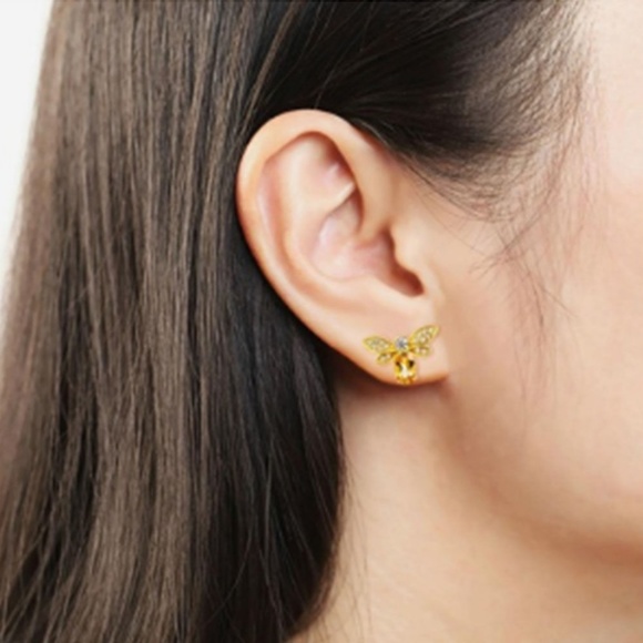 Yellow Citrine Bee Stud Earrings - Picture 5 of 6